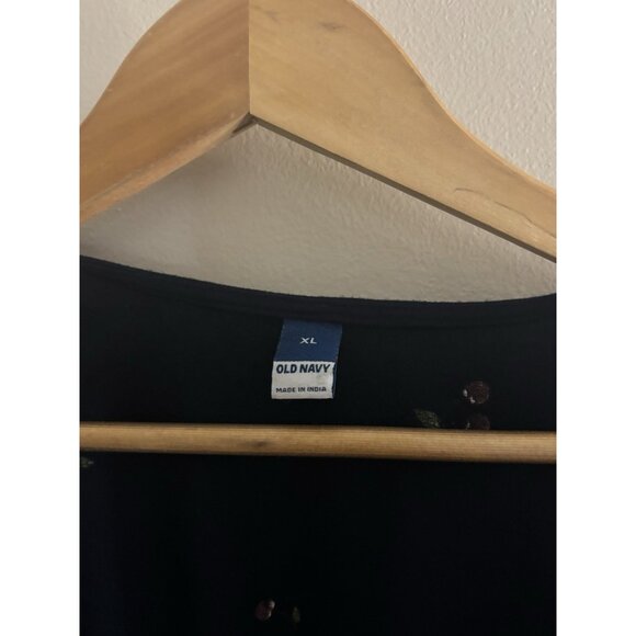 Old Navy V-neck Button Down Crepe Top XL Navy Cherries Flutter Sleeve Smocked - Picture 4 of 12